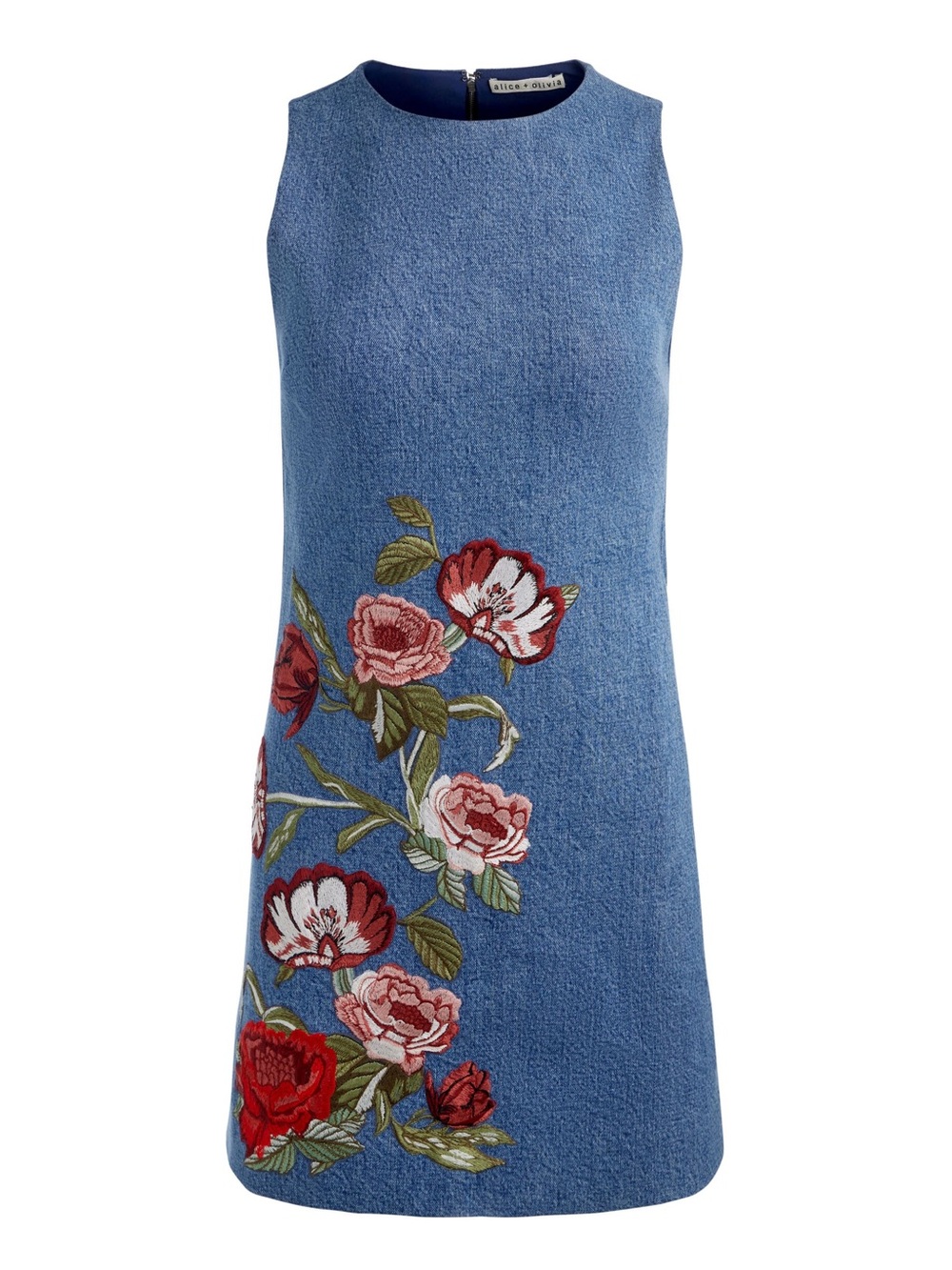 ALICE + OLIVIA CADE EMBROIDERED DENIM MINI DRESS - Picture 9 of 16